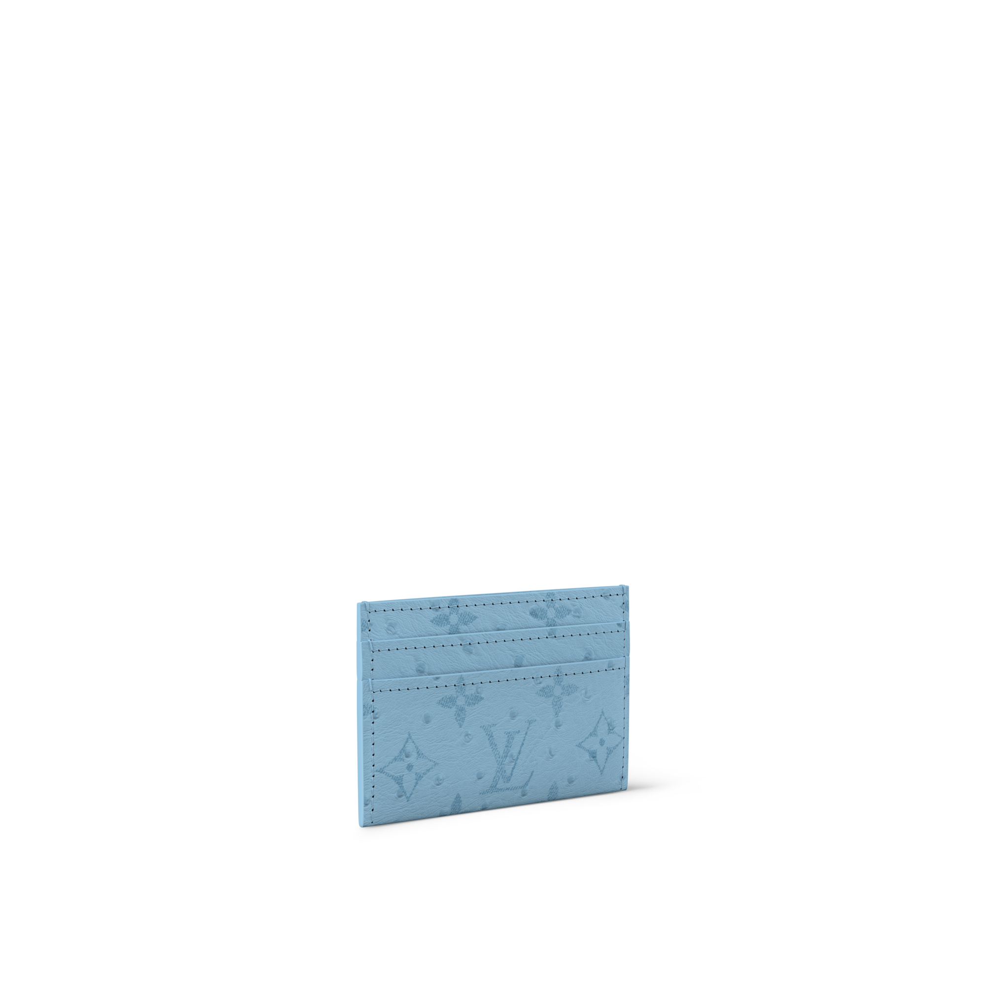 Double Card Holder Ostrich Leather - Luxury Exotics - N89520 Blue